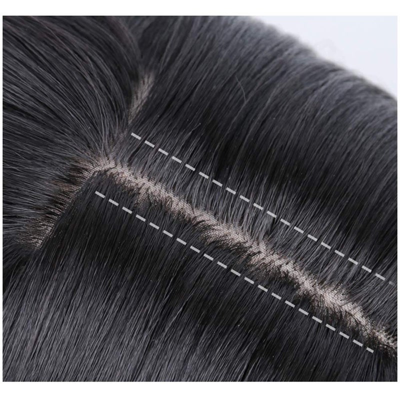 LesafeV Middle Part Fringe Skin Base Topper 14" French Wavy Style Clip in Hairpiece for Women Forehead Thinning Hair Light Brown - Image 5